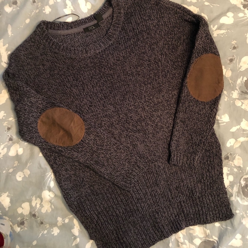 Gray Sweater With Brown Leather Elbows